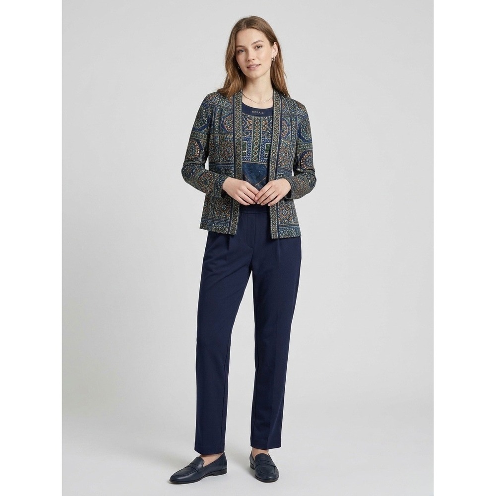 Mosaic Navy Blue Pleated Front Elastic Waist Straight Leg Trousers Pants Small